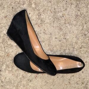 EUC Talbots Black Suede Round Closed Toe Wedge Size 8